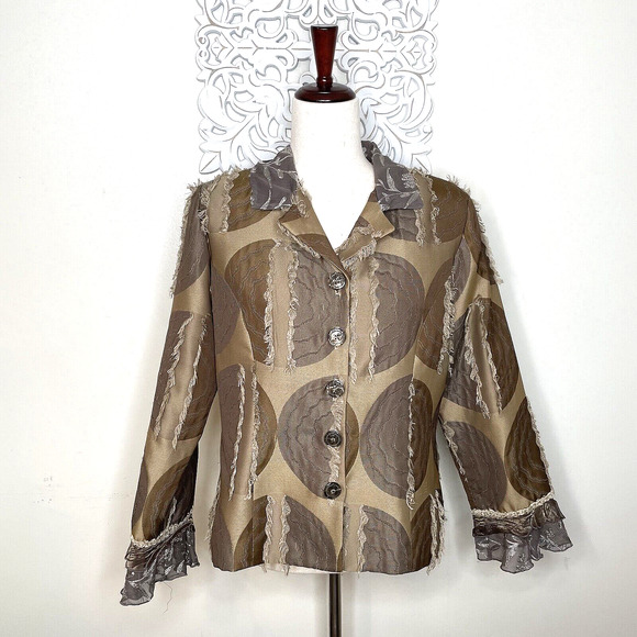 TAYLOR G Dallas Texas size MEDIUM Jacket Embroidered Layered Sleeves USA BRONZE - Picture 1 of 15